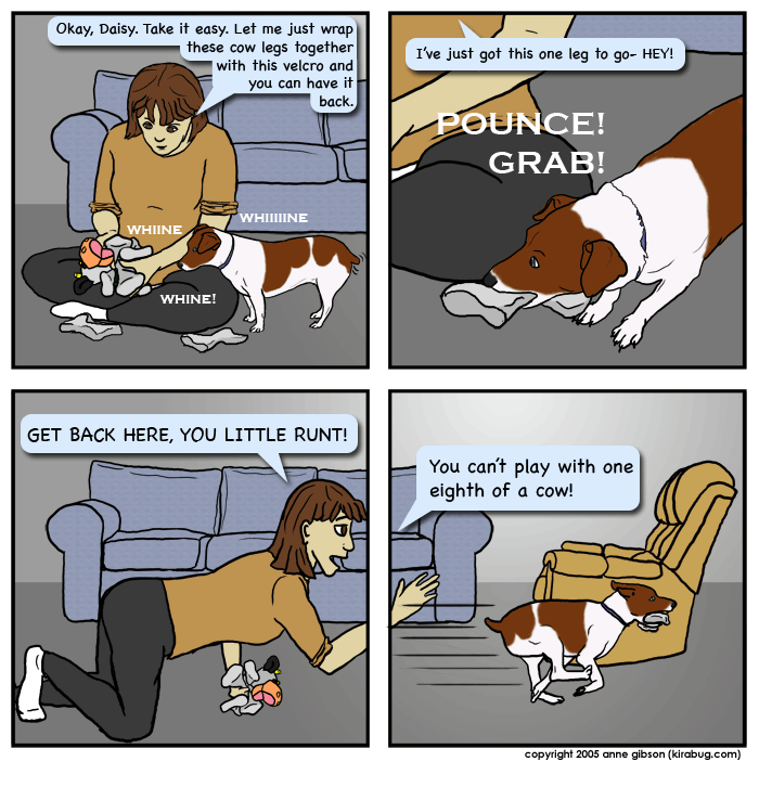 daisy runs off with cow bits